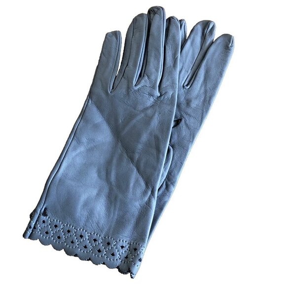 Luciano Accessories - Luciano Firenze Gray Leather Gloves Etched Border Made in Italy Luxury Quality